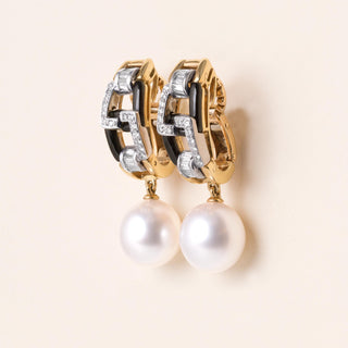 18K Gold Carrera y Carrera South Sea Pearl, Onyx, and Diamond Drop Earrings