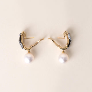 18K Gold Carrera y Carrera South Sea Pearl, Onyx, and Diamond Drop Earrings