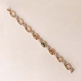 Vintage 14K Gold Emerald, Imperial Topaz & Diamond X Link Bracelet