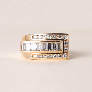 14K Gold 1.75 Carats Straight Baguette and Round Brilliant Cut Diamond Ring
