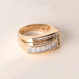 14K Gold 1.75 Carats Straight Baguette and Round Brilliant Cut Diamond Ring