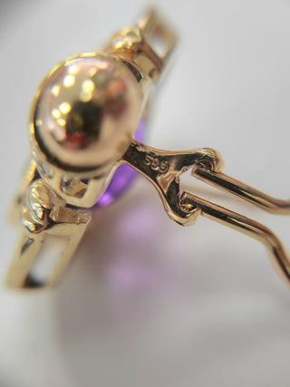 14K Gold Royal Purple Amethyst and Diamond French Lever Back 90's Earrings