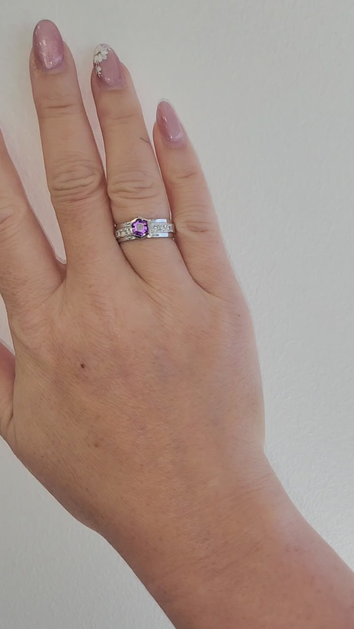 14K White Gold Amethyst Hexagon Ring Band