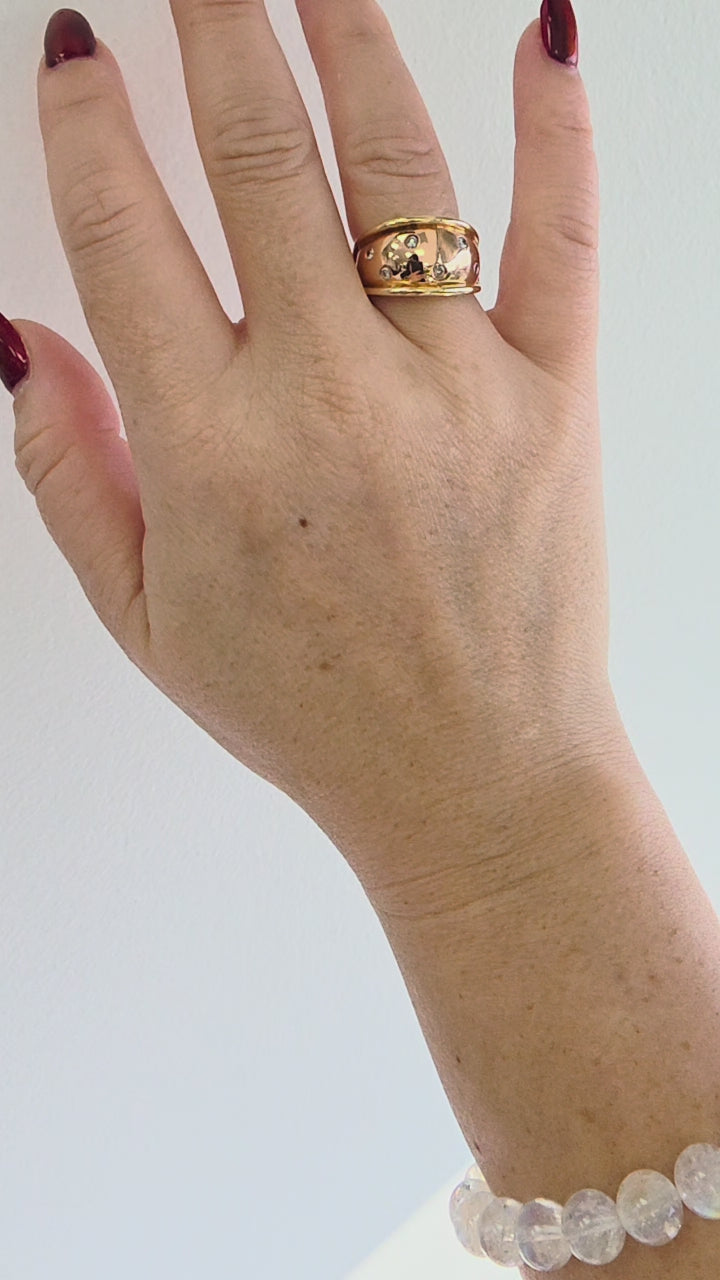 Vintage 14K Rose Gold Flush Diamond Wide Gold Ring Band