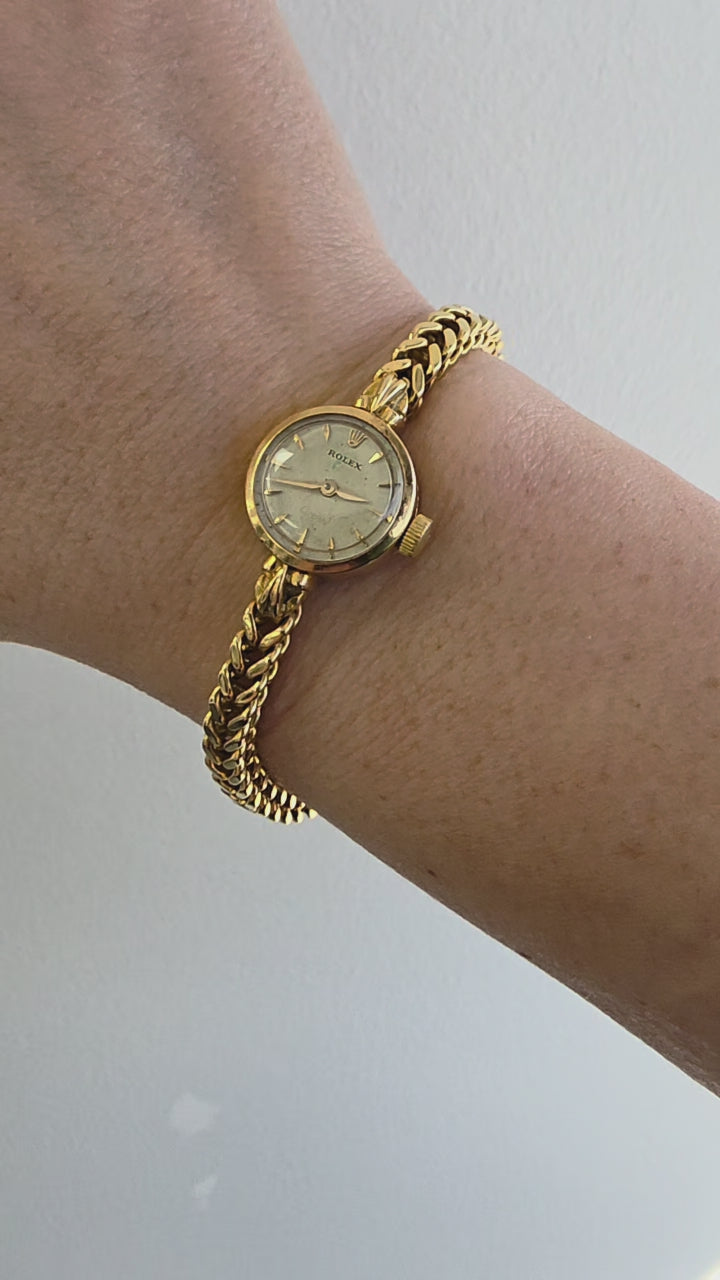Vintage Rolex Ladies 18K Gold Cocktail Watch on Solid Gold Bracelet