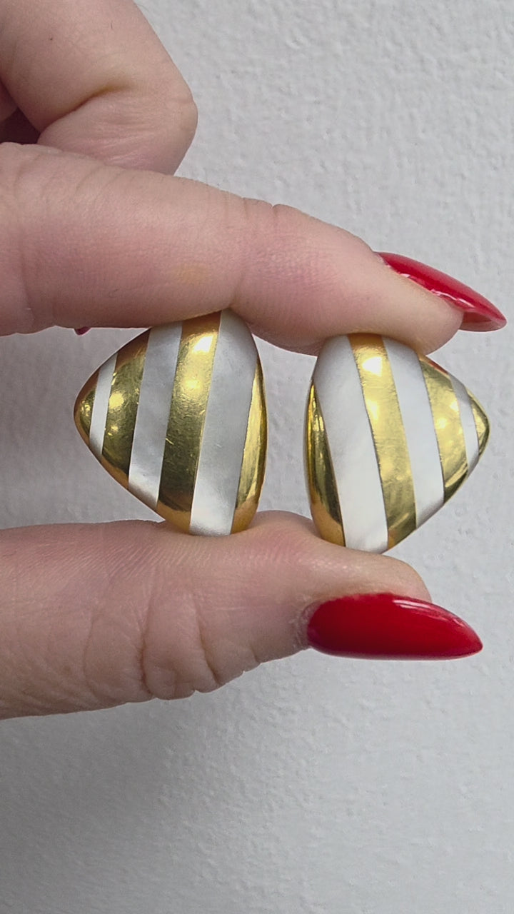 Angela Cummings for Tiffany Striped Mother of Pearl 18K Gold Earrings
