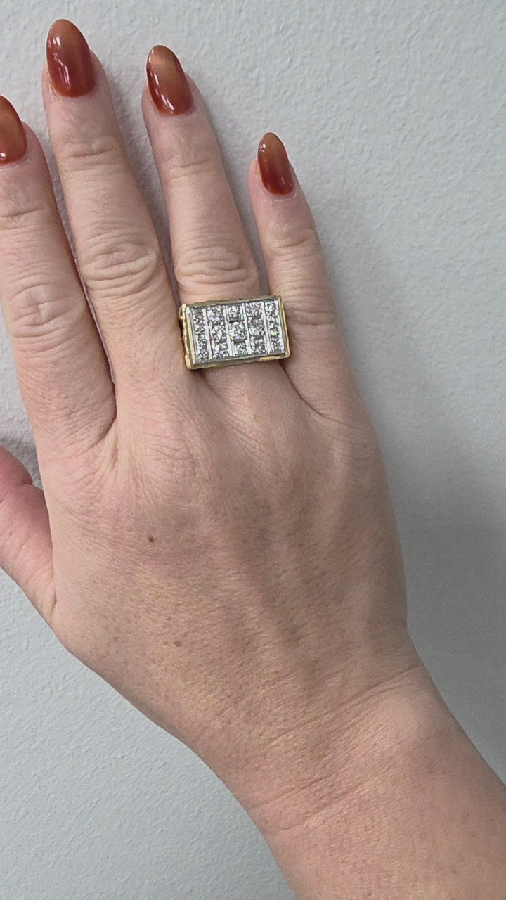 Vintage 14K Gold 1 .25 Carat Diamond Chunky Two Tone Gold Nugget Ring