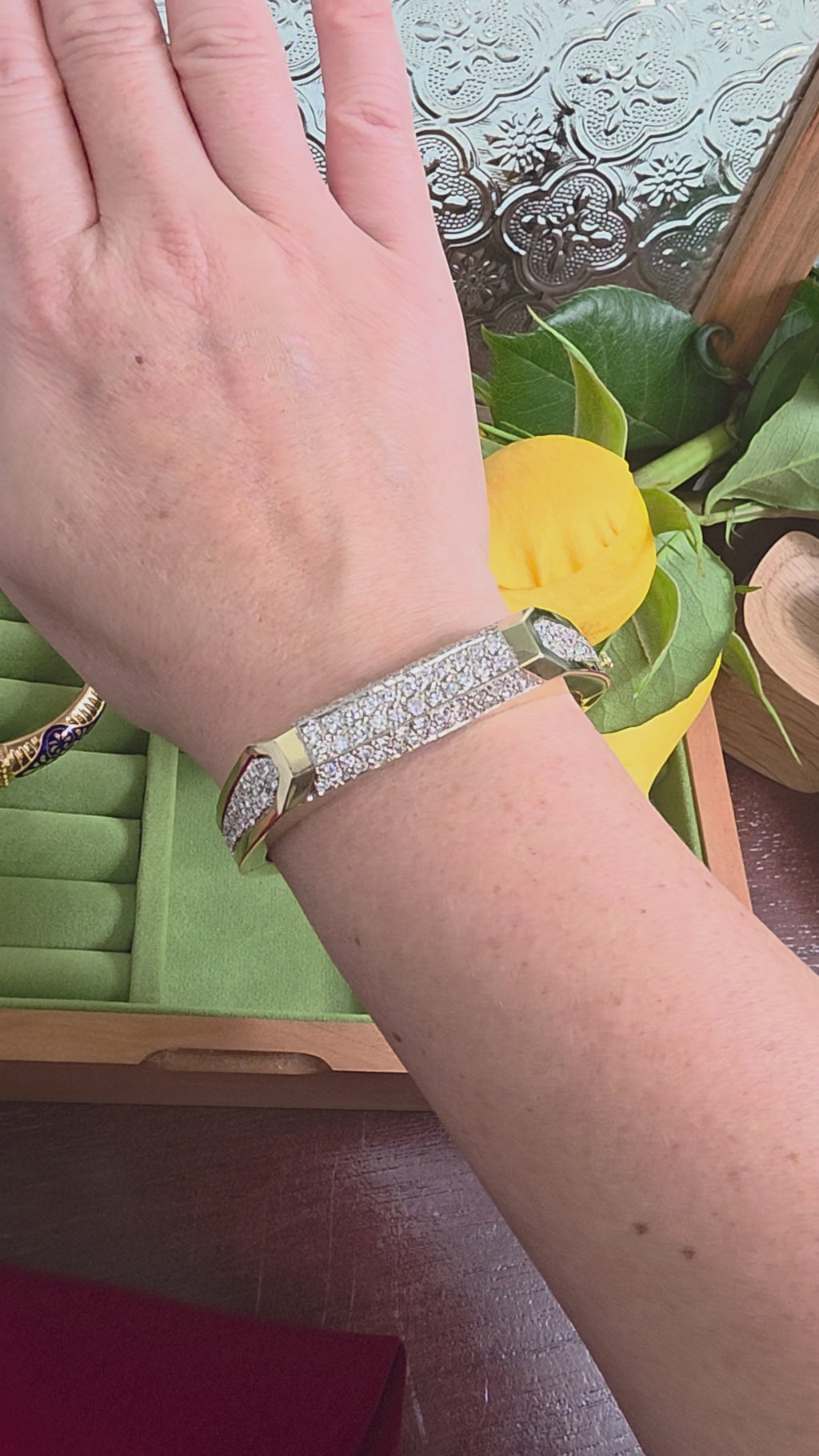 Vintage 14K Gold 5 Carats Diamond Pave Statement Bangle