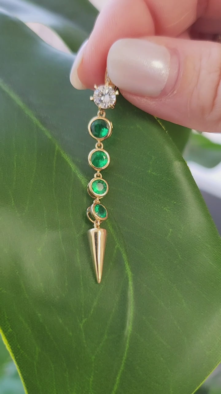 Estate 18K Colombian Emerald and Diamond Drop Pendant