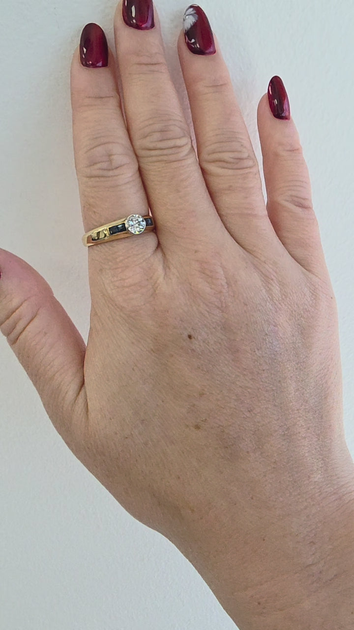 Antique 14K Gold 0.50 Carat Old European Cut Diamond and Sapphire Band