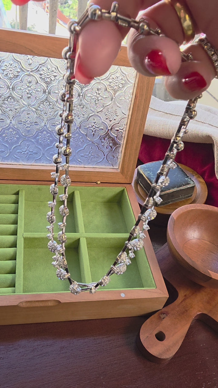 Estate 18K White Gold 5.90 Carats Double Row Pave Diamond Riviere Necklace