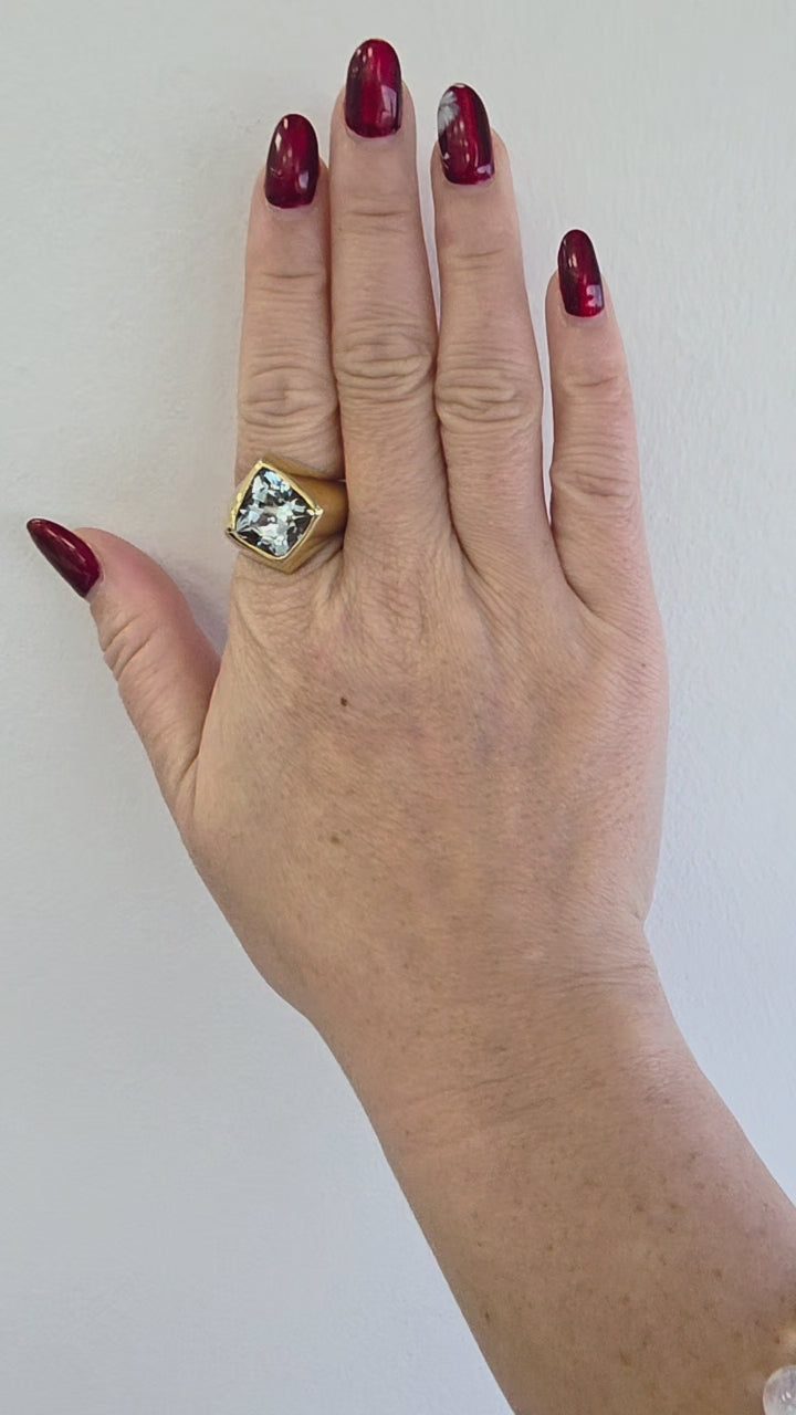 Vintage 14K Gold 6 Carat Kite Cut Aquamarine Signet Ring
