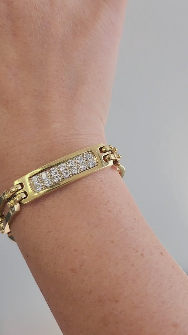 Vintage 1.25 Carats Diamond ID Bar Bracelet 14K Yellow Gold