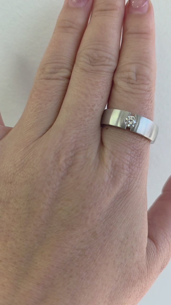 14K White Gold Men's Wedding Band 0.30 Carat Flush Set Diamond