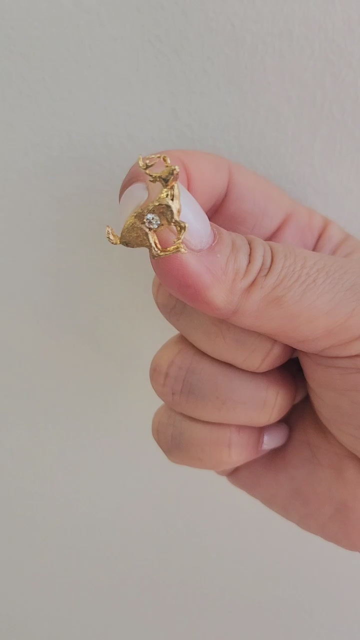 Vintage 14K Gold Diamond Deer Brooch Pin