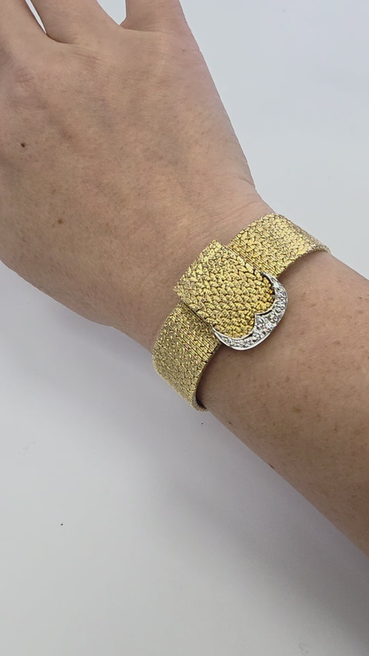 Vintage 14K Mesh Gold Hamilton Hidden Dial Diamond Cocktail Bracelet Watch