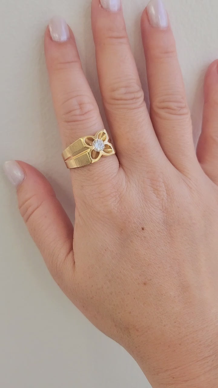 Vintage 1960's 0.50 Carat Diamond Clover Wide Gent's Ring 14K Gold