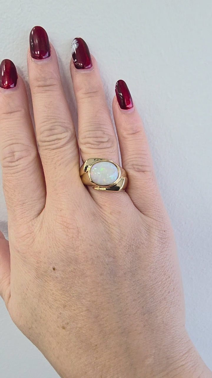 Vintage 10K Yellow Gold 3 Carat Australian Opal Bezel Set Ring