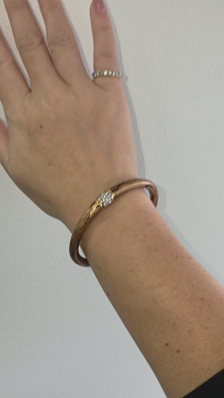 18K Gold Soho Diamond and Rose Gold Enamel Hinge Bangle