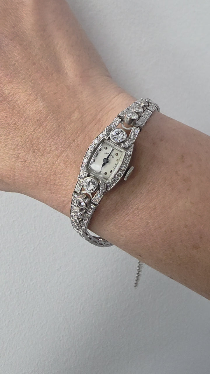 Vintage Platinum Hamilton 3 Carats Diamond Ladies Cocktail Watch
