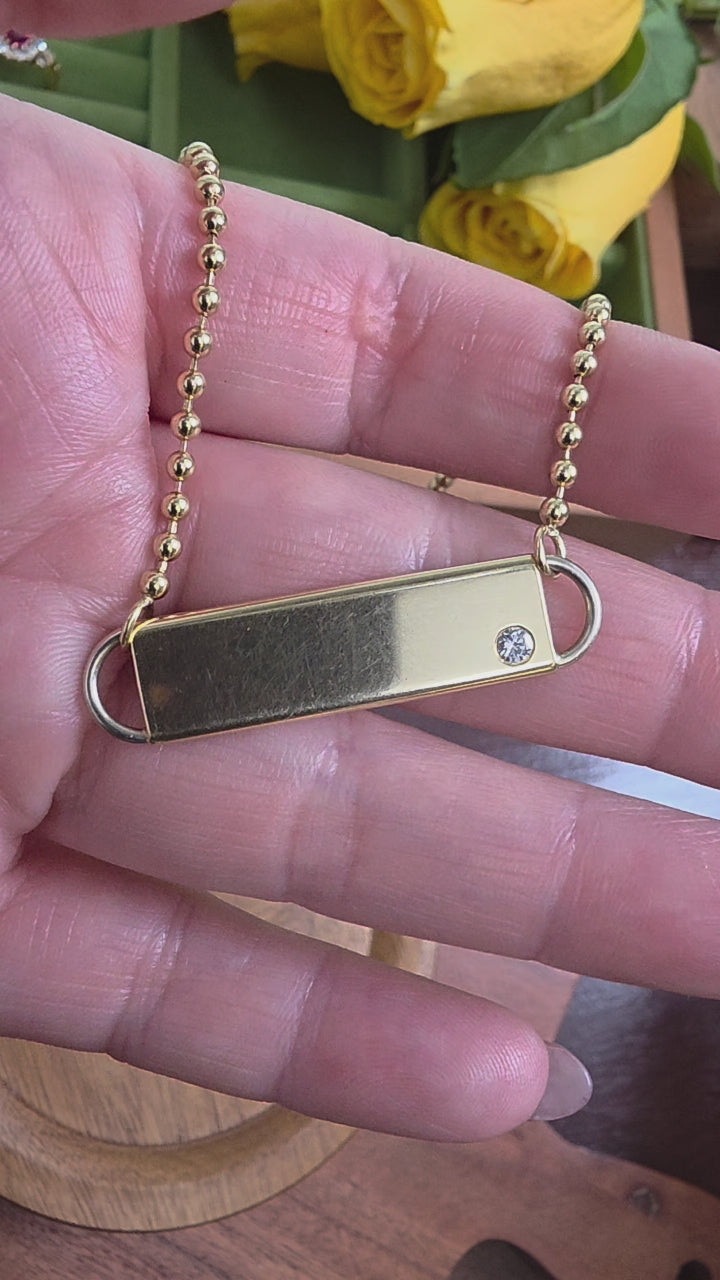 Vintage Cartier 18K Gold Diamond ID Bar Necklace