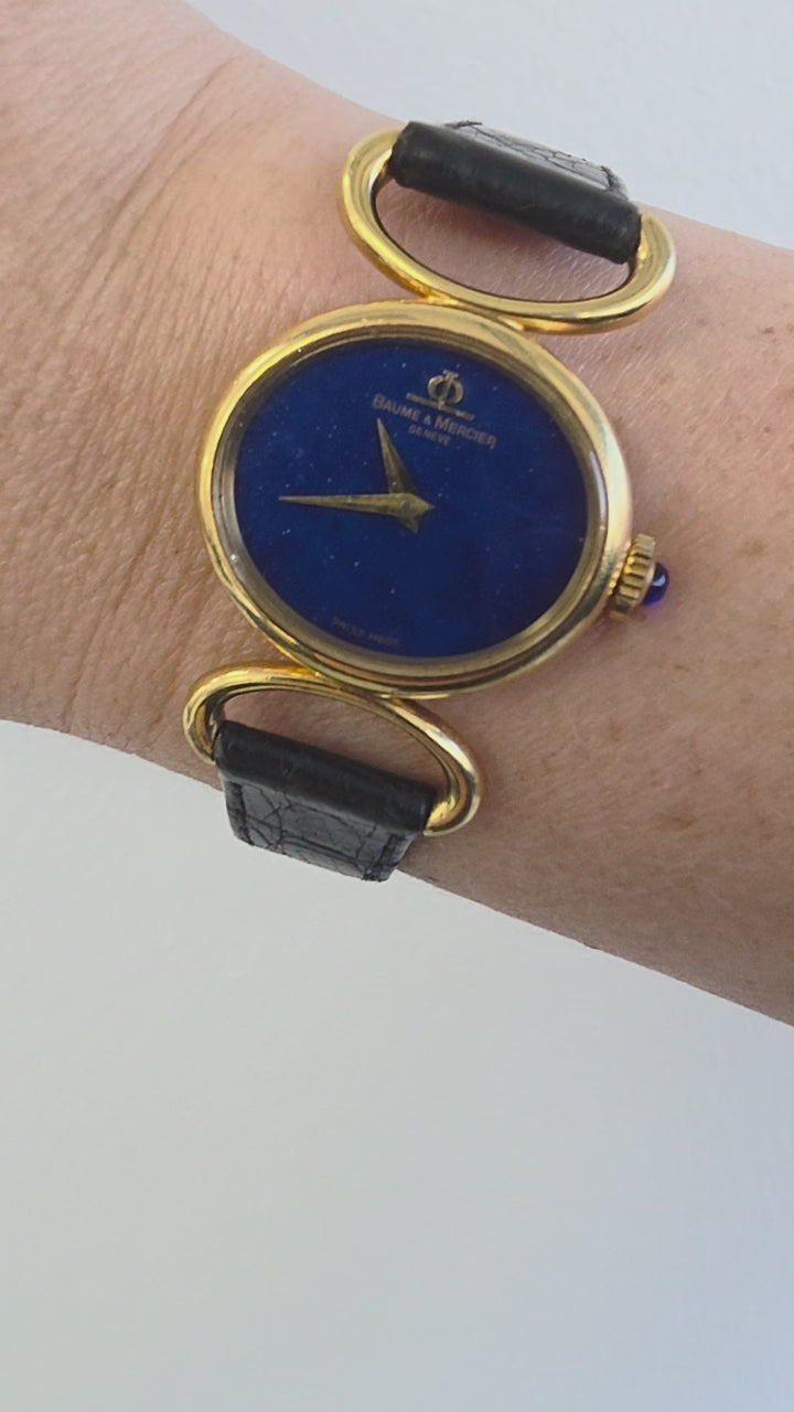 Vintage Baume & Mercier Ladies Lapis Lazuli Dial Wristwatch 18K yellow gold