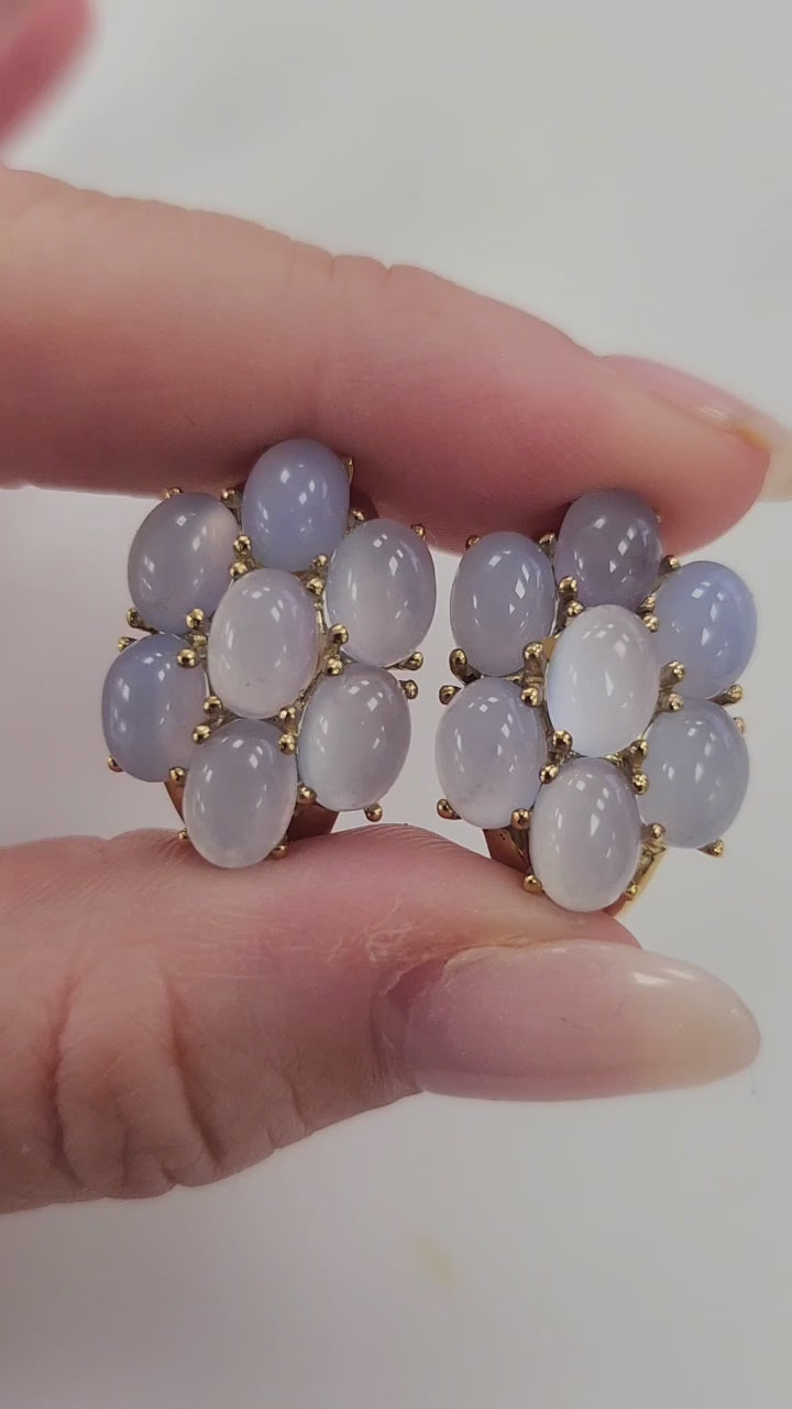 Vintage 14K Gold Moonstone Cabochon Cluster Earrings