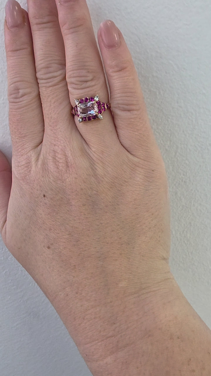 18K Rose Gold 2.08 Carat Orange Peach Sapphire No Heat and Ruby Diamond Ring