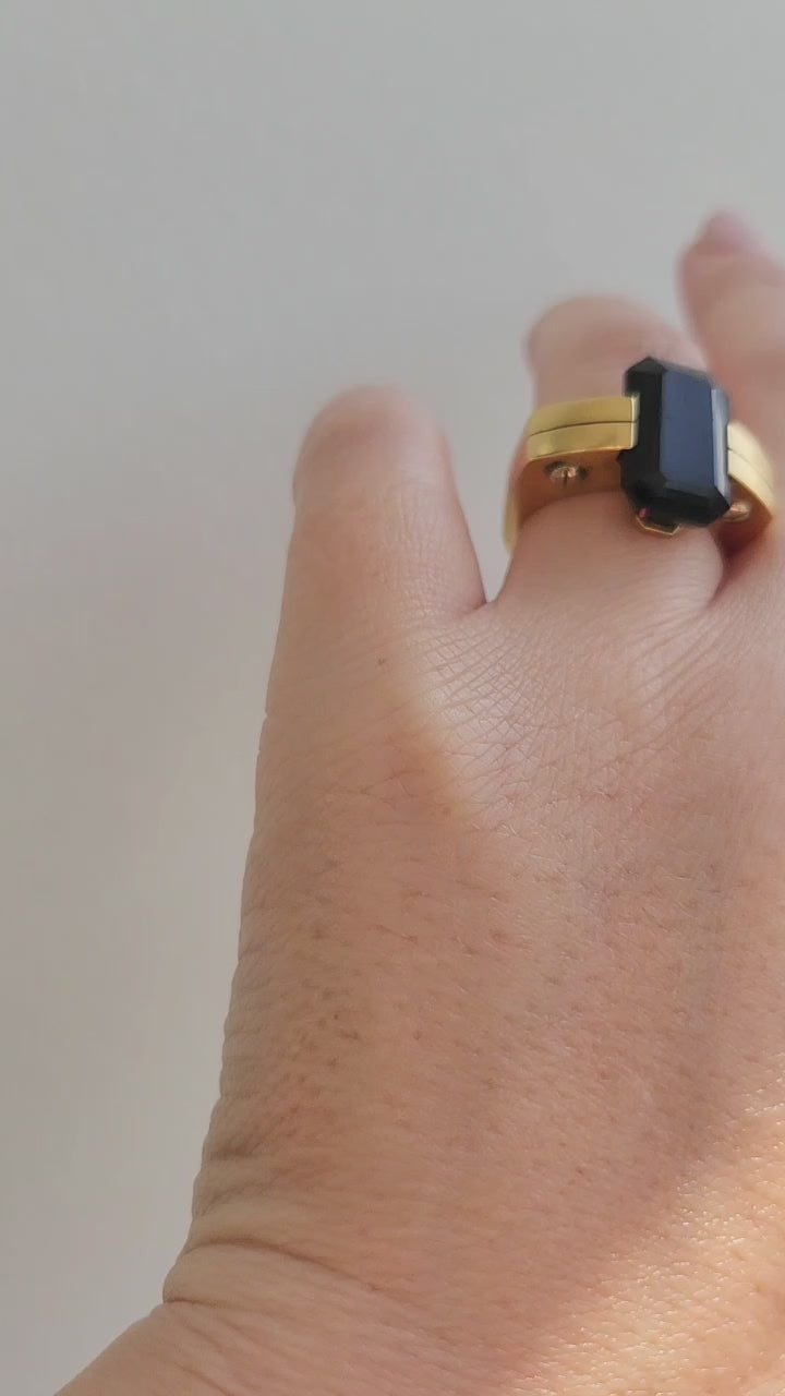 18K Gold Vintage Tourmaline Emerald Cut Screw Nail Ring