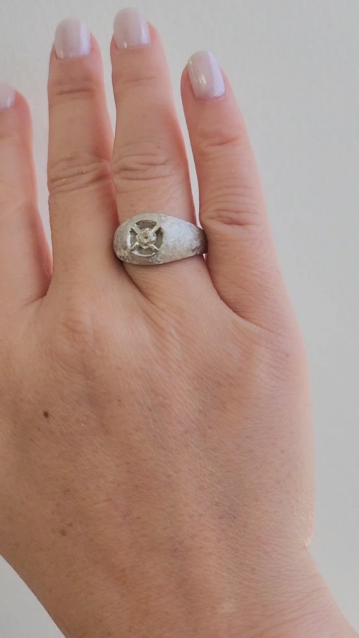 Estate 0.25 Carat Old Mine Diamond Florentine Finish Dome Ring 14K White Gold