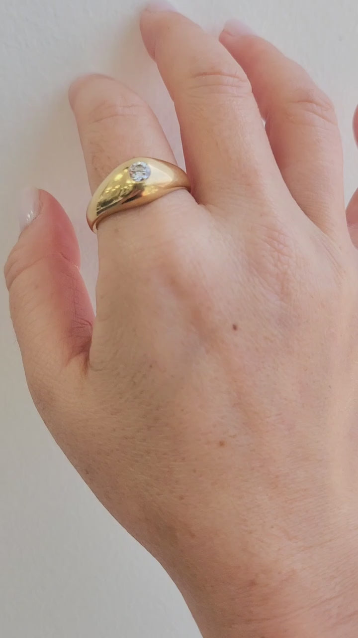 Estate 0.20 Carat Diamond Gypsy Dome Gents Ring 14K Yellow Gold