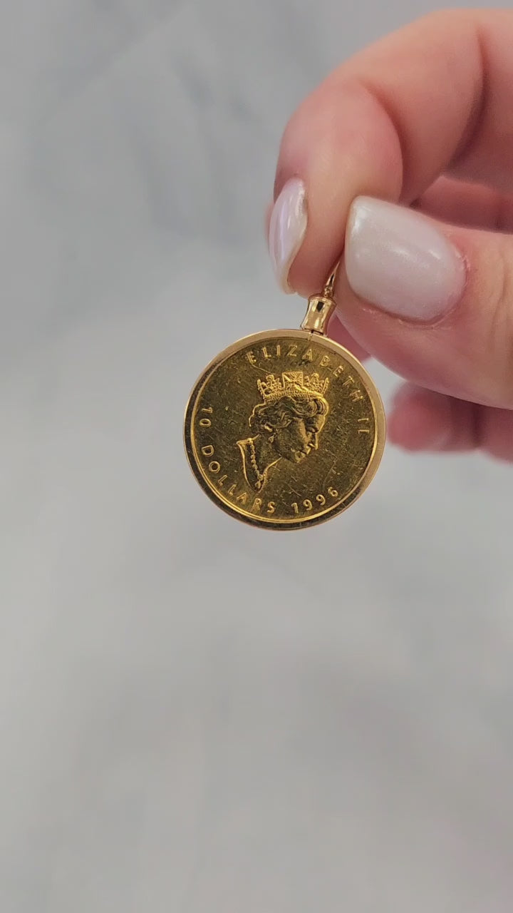 1996 Queen Elizabeth Maple Leaf Canadian 10 Dollar Coin Pendant 1/4 OZ Pure Gold