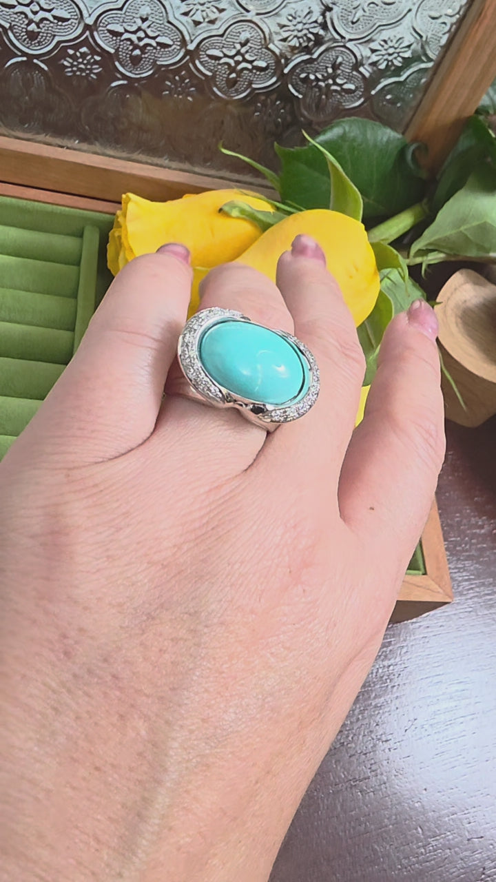 18K Italian Gold Rajola Turquoise & Diamond Cocktail Ring