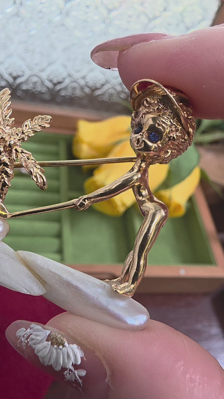Vintage William Ruser Angel Island Golfer Pearl Brooch