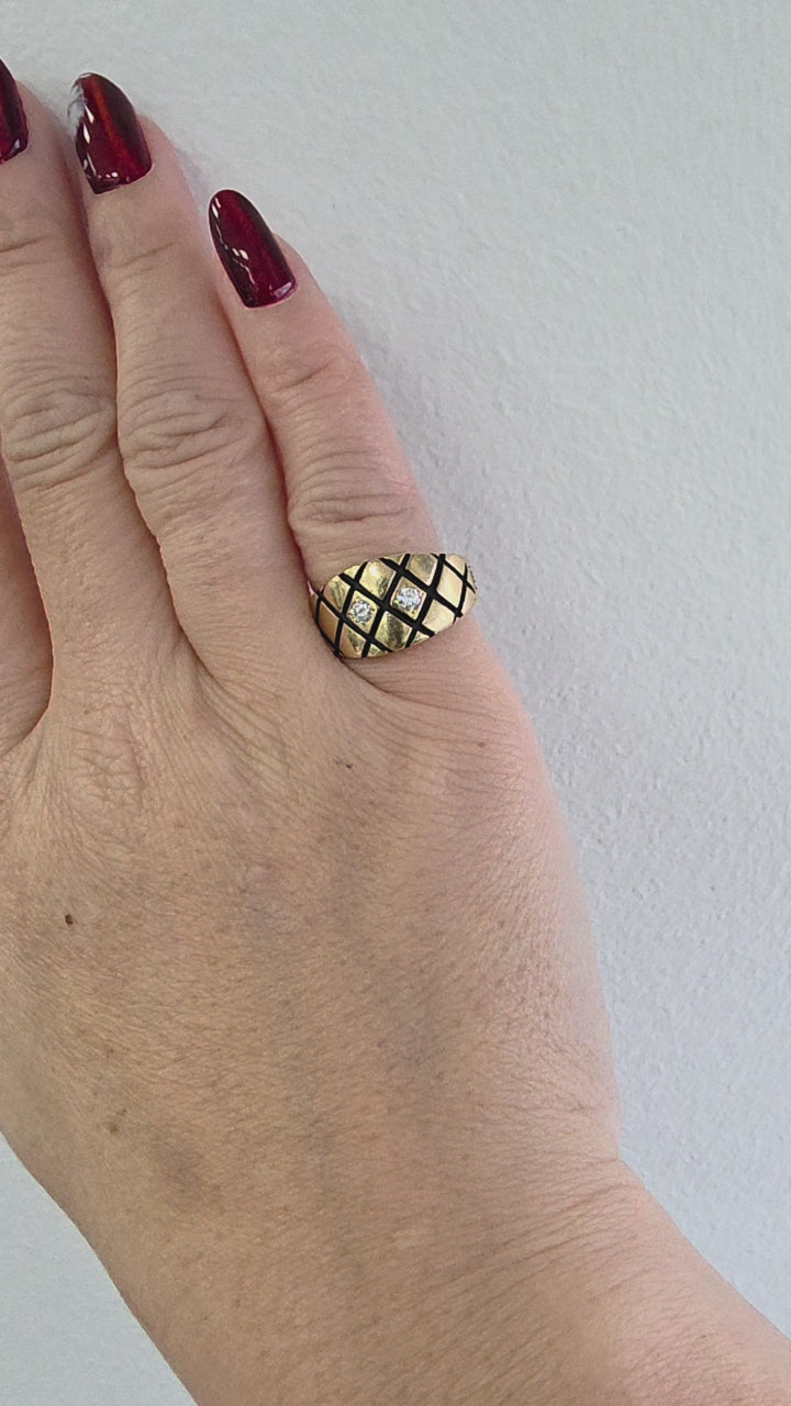 Vintage 14K Gold Quilted Ethyl Diamond Ring