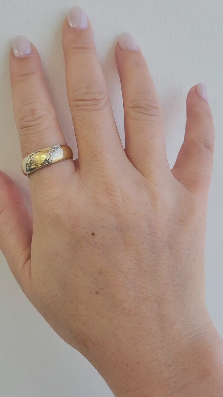 Vintage Men's Diamond Ring Band 14K Two Tone Gold