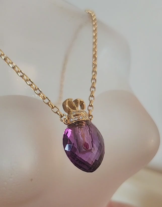 18K Valentino Amethyst and Diamond Perfume Bottle Necklace