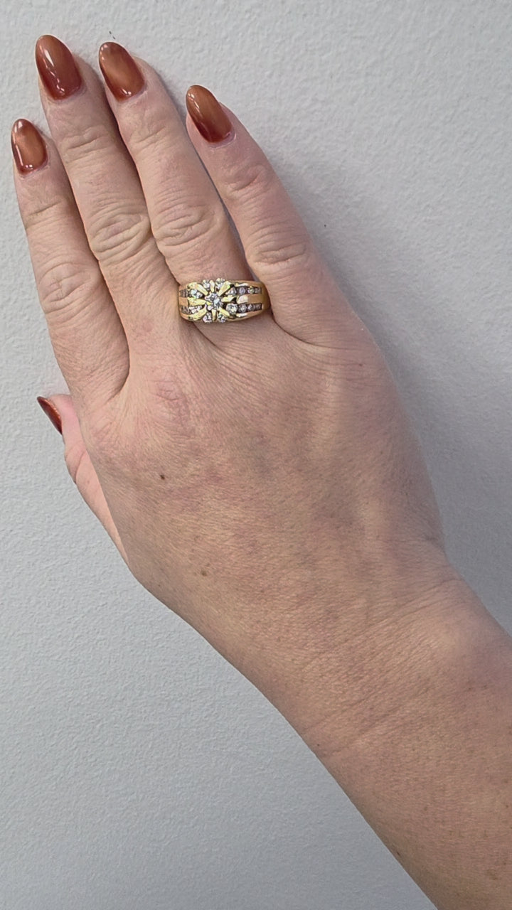 Vintage Starburst 14K Gold 1.45 Carats Diamond Channel Set Ring