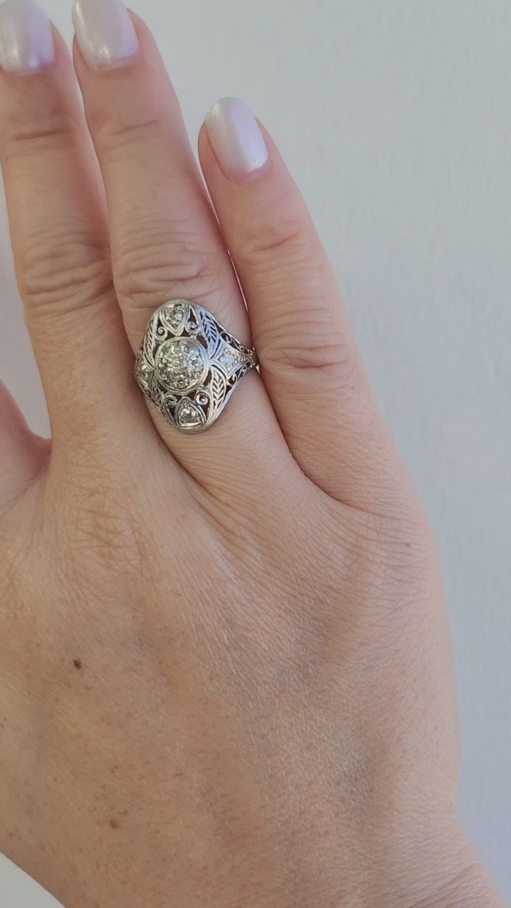 Art Deco Platinum 0.30 Carat Diamond Filigree Ring