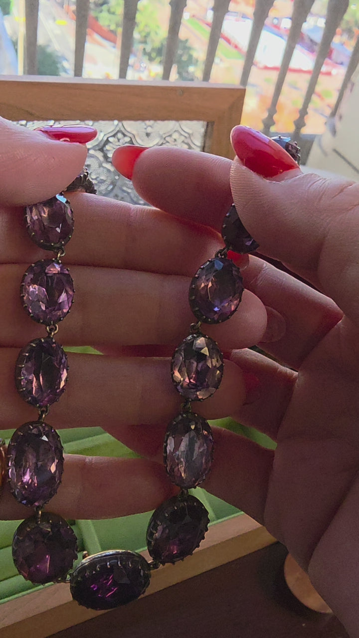 Antique Victorian 200 Carats Amethyst 9K Gold and Silver Riviere Necklace