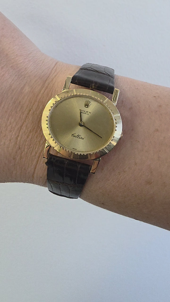 Vintage Rolex Cellini Brown Leather Strap 18k YG