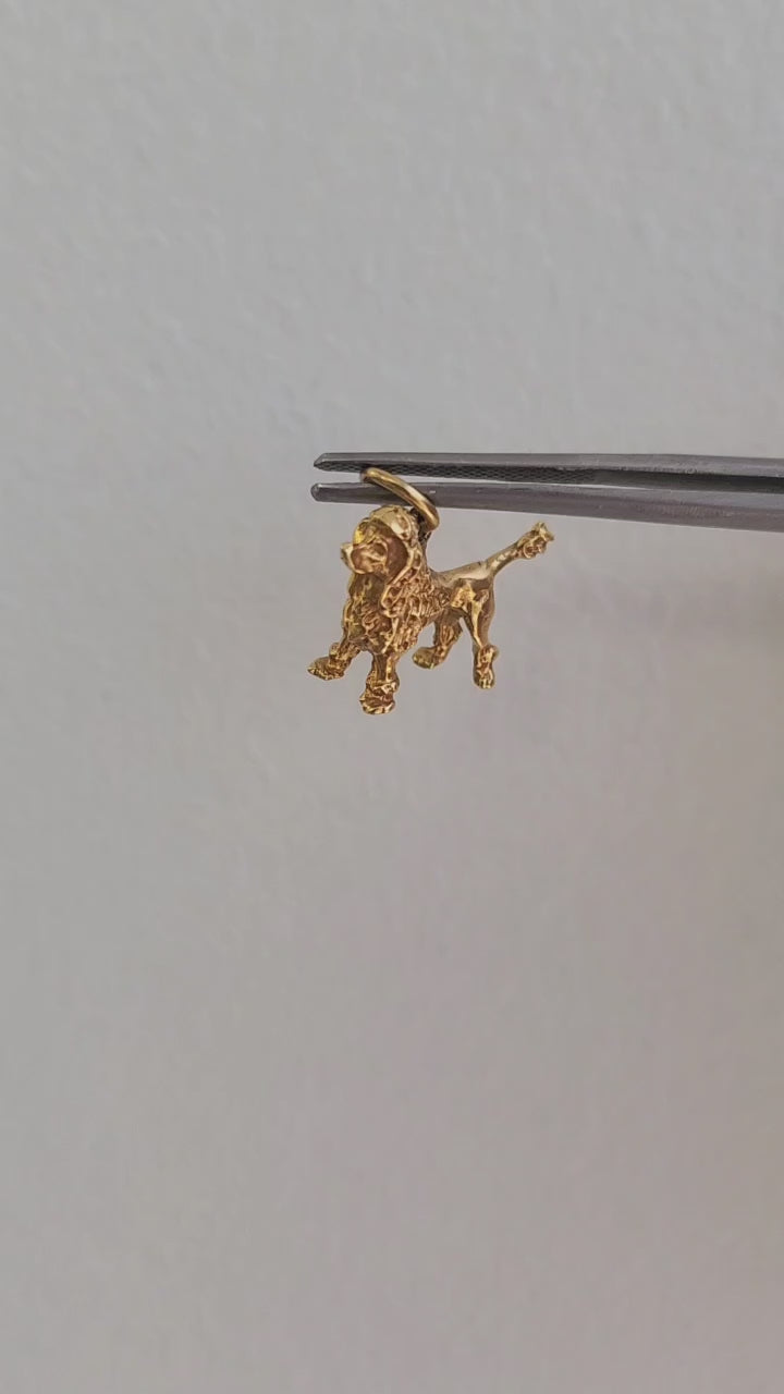 Vintage Poodle Dog Pendant Charm 18K Yellow Gold