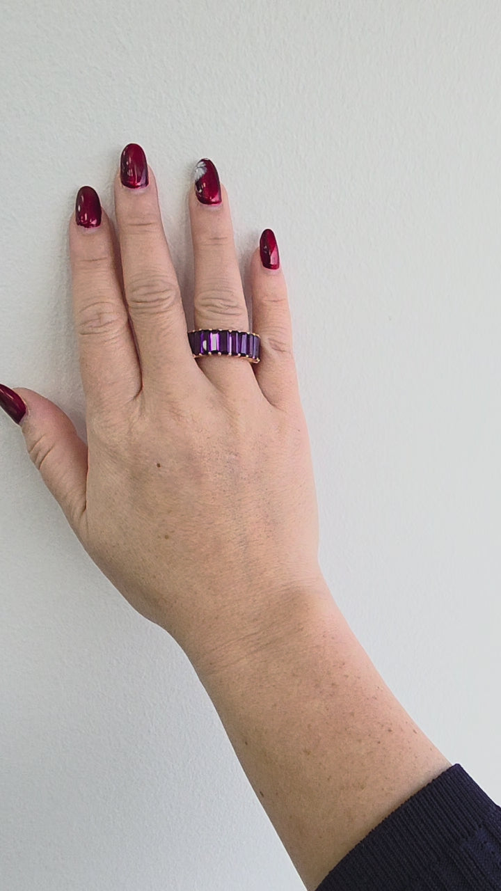 Effy 14K Rose Gold 6 Carat Amethyst Elongated Baguette Cut Eternity Ring Band